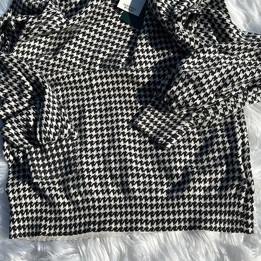 Ralph Lauren Houndstooth Sweater LRL Black White Fine Knit Blouse Women's XS NWT - Picture 5 of 11